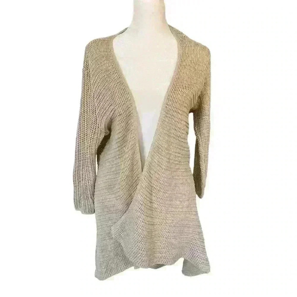 Altar’d State Open Crocheted Cardigan Size L Tan Boho Lightweight Hippie Flowy - Picture 5 of 12